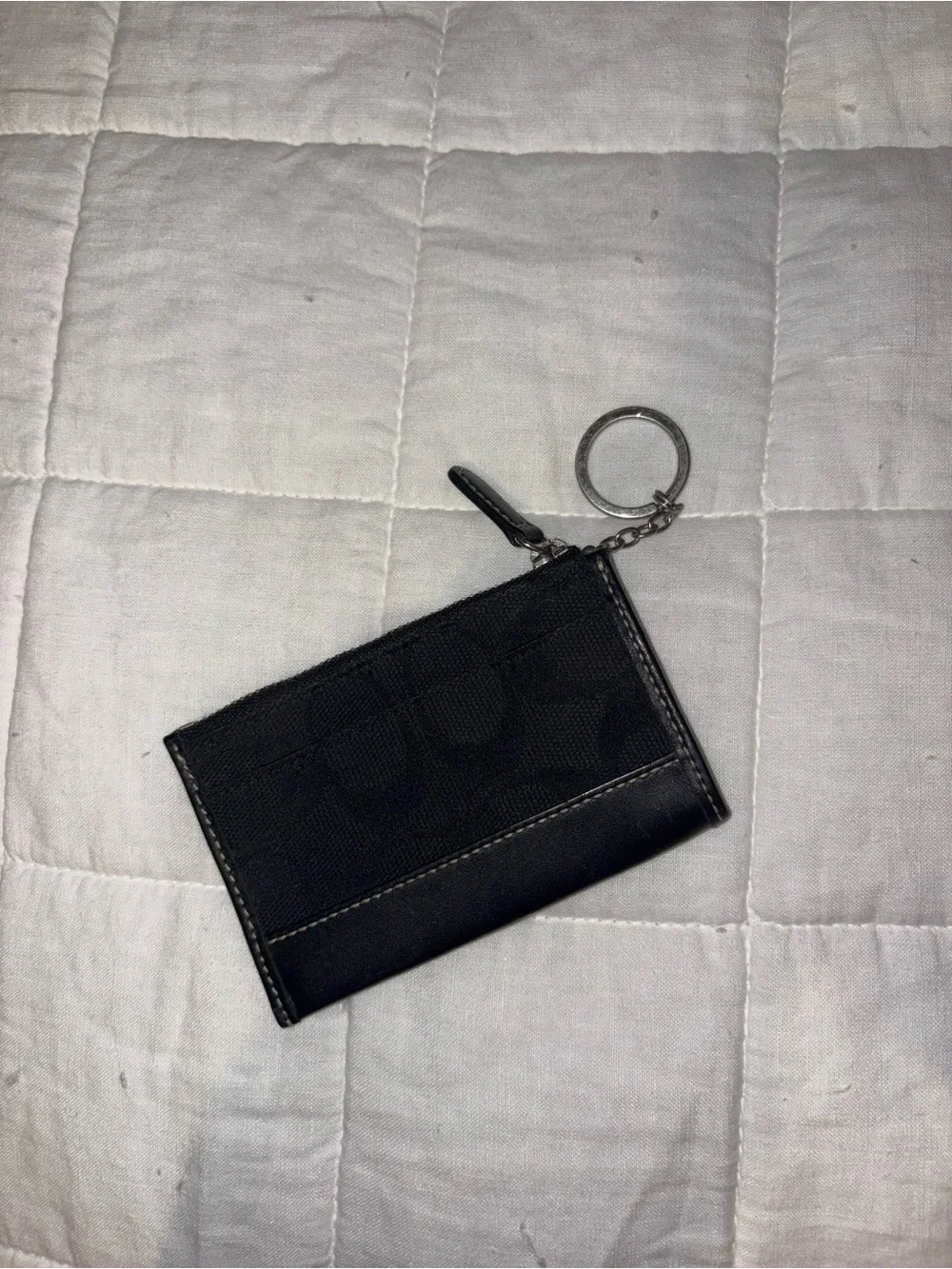 Coach Black Signature Zip Card Case with Key Ring
